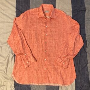 Battaglia Beverly Hills Mens L/S Button Up Shirt Sz 46/18 Salmon